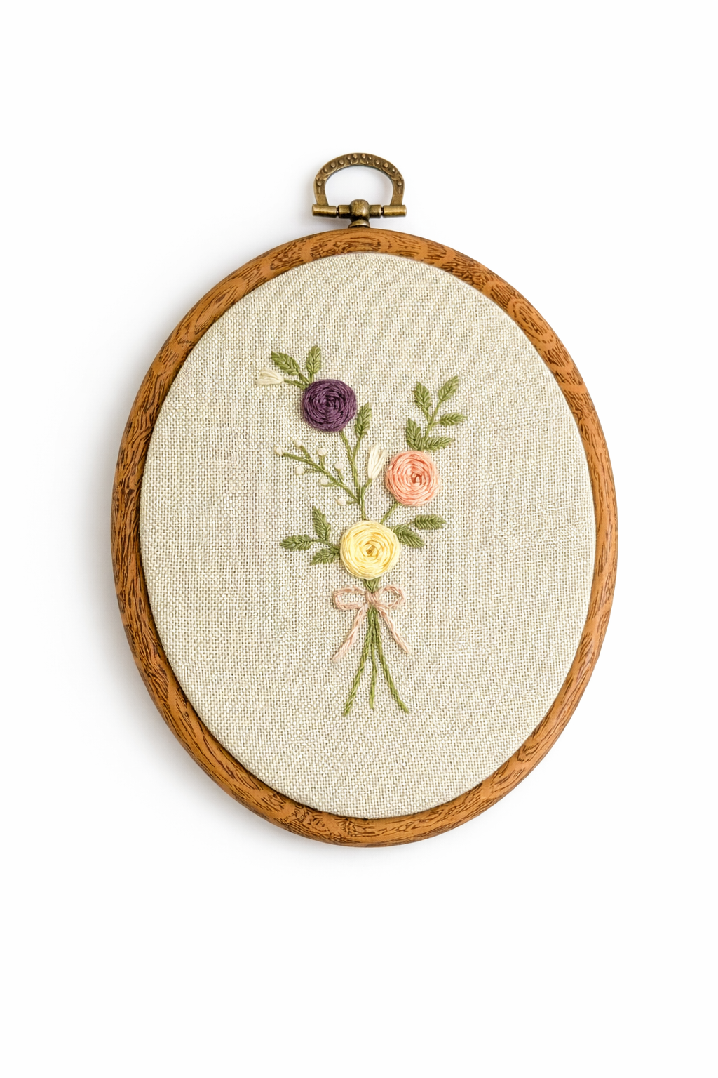 haftowany obrazek pastelowy bukiet kwiatów rękodzieło dekoracja ścienna w ramce